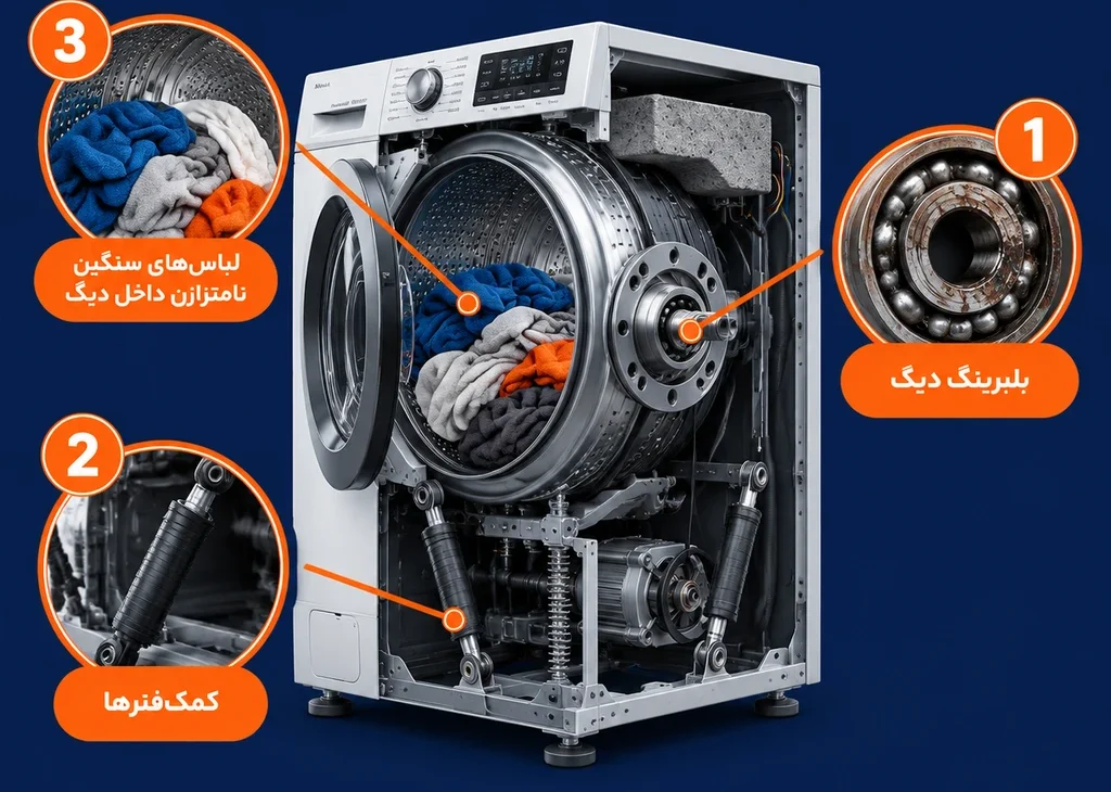 دلیل صدای زیاد لباسشویی هنگام خشک کن چیست؟